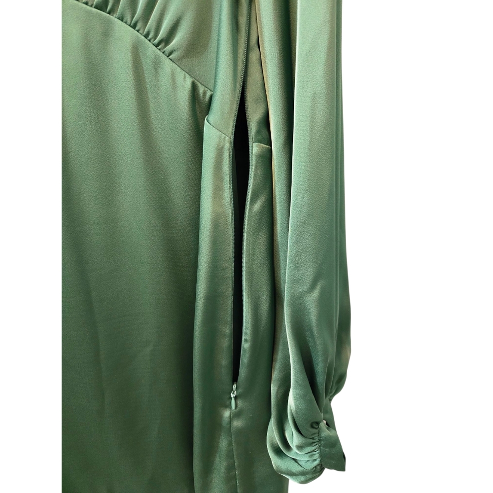 H&M Short Babydoll Mini Dress V Neck Long Sleeves Size Large Green - Picture 8 of 12